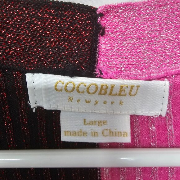 Cocobleu Cardigan Dress Pink Burgundy Metallic Ribbed Knit Colorblock L NWT - Picture 6 of 11